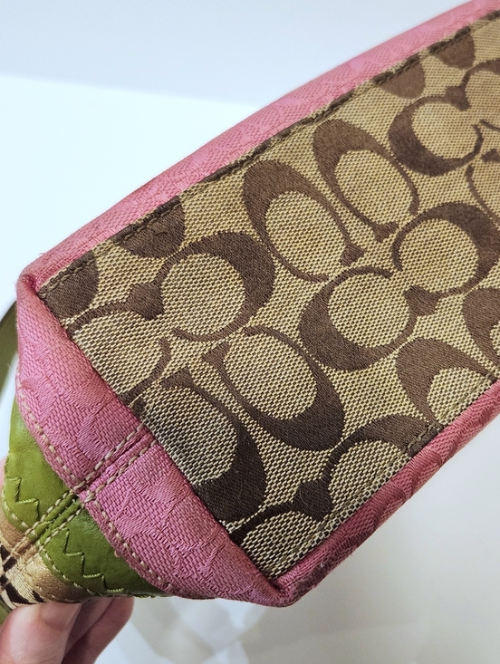 RARE Vtg Coach Mini Bleecker Pink Green Patchwork Bag F14725 + Flower Charm - Picture 8 of 16